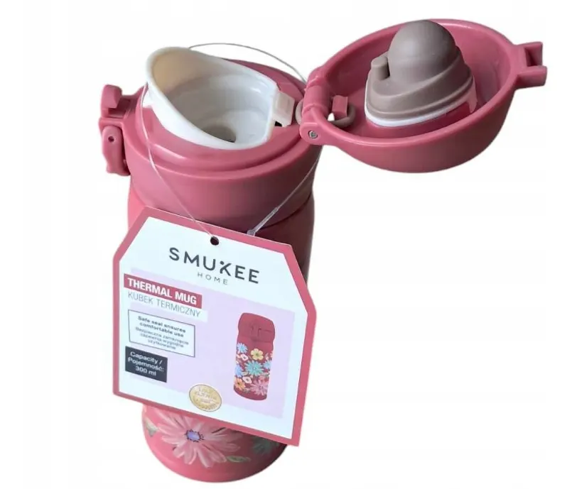 SMUKEE Kubek termiczny różowy w kwiatki 300ml