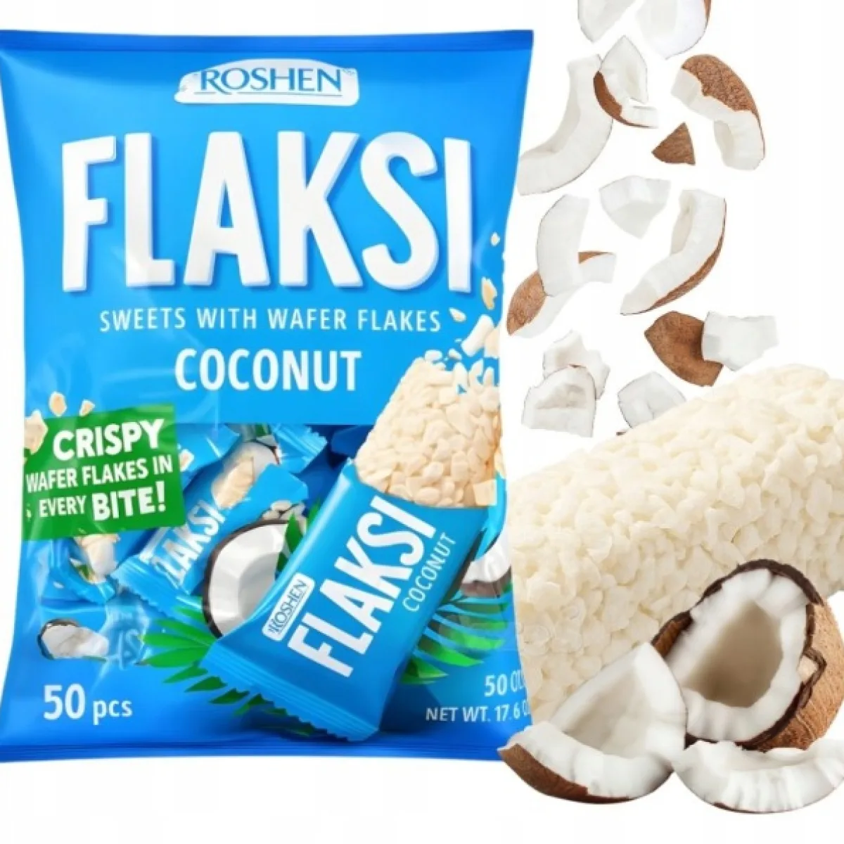 Flaksi - chrupiące batoniki kokosowe, waflowe 500g