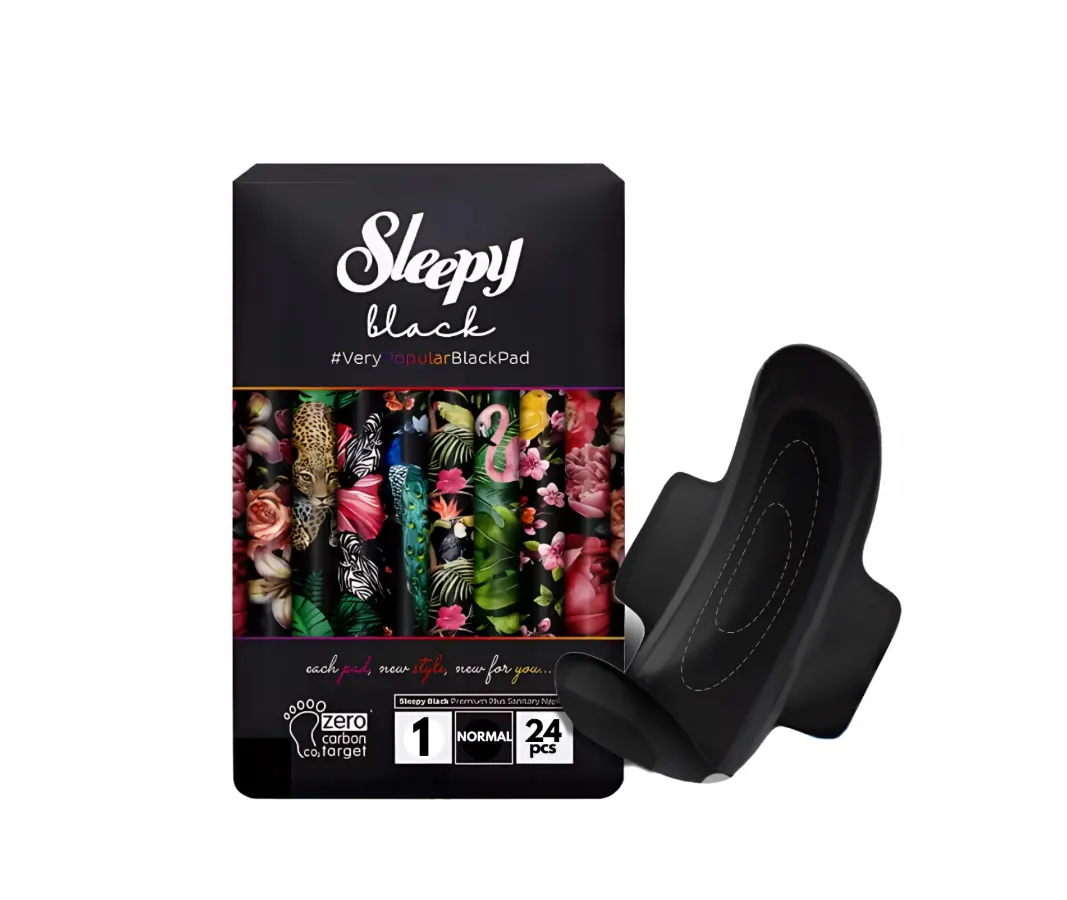 PODPASKI HIGIENICZNE SLEEPY z skrzydełkami BLACK NORMAL 24SZT 5%