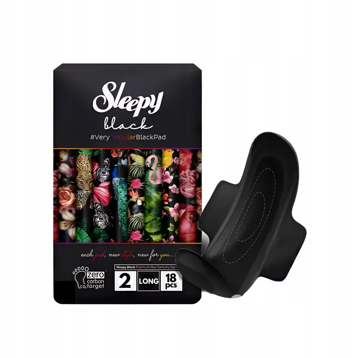 SLEEPY BLACK -2 LONG Czarne wkładki z skrzydełkami, 18 szt.